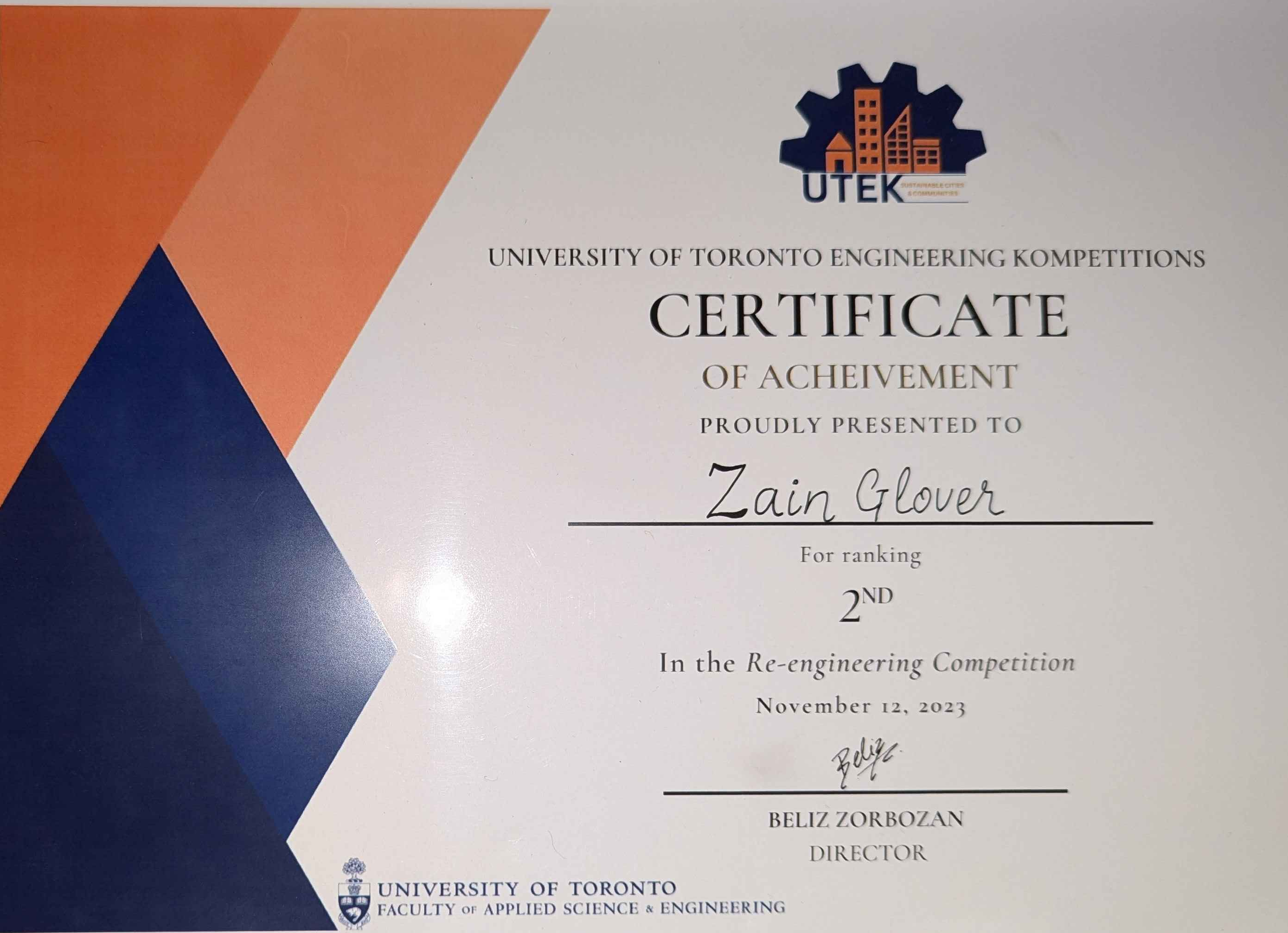 UTEK Certificate